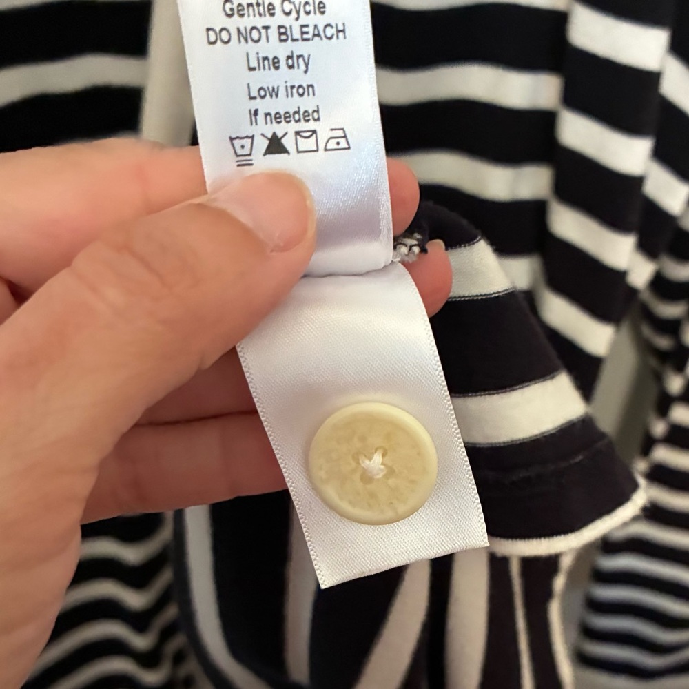 COLDWATER CREEK Prima Knit Black & Cream Striped Button Front Cardigan | Large - Picture 7 of 8